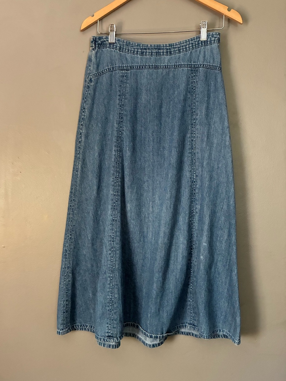 Vintage Coastal Grandma Denim Maxi Skirt A-Line | Elastic Preppy Cottage S 4/6 - Picture 2 of 11